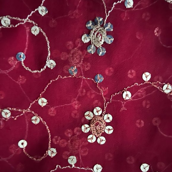 Bollywood Sheer Maroon Embroidered Sequin Scarf 34” X 76” From India - Picture 8 of 10